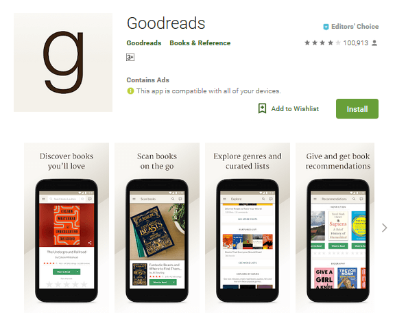 Goodreads application for users